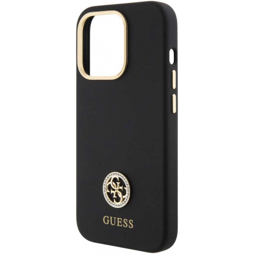 Case Guess Liquid Silicone 4G Strass Metal Logo Case iPhone 15 Pro Black – 5