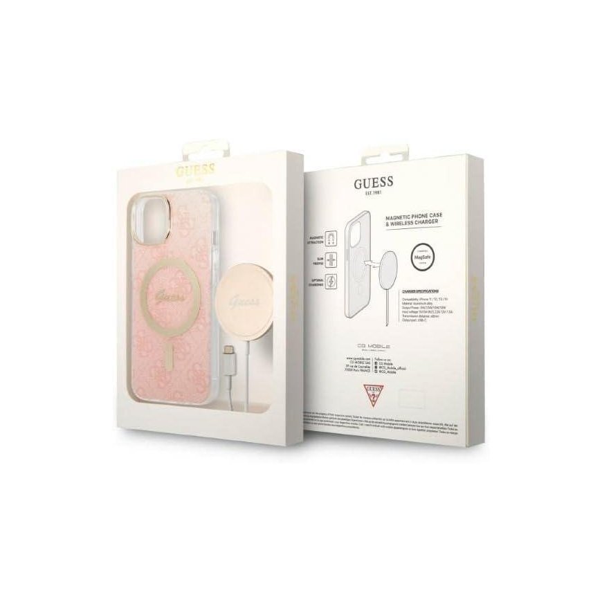 Guess set case + charger for iPhone 14 Plus 6,7" GUBPP14MH4EACSP pink hard case 4G Print MagSafe – 4