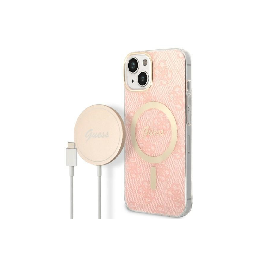 Guess set case + charger for iPhone 14 Plus 6,7" GUBPP14MH4EACSP pink hard case 4G Print MagSafe – 5