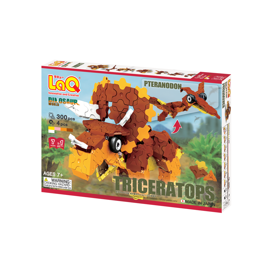 Japanese Educational Constructor LaQ "Dinosaur Triceratops & Pteranodon" (300 parts, 4 "Hamacron" parts (wheels and their axles) – 2