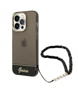 Case Guess Guess GUHCP14LHGCOHK "iPhone 14 Pro 6.1" black/Black hardcase transparent pearl strap