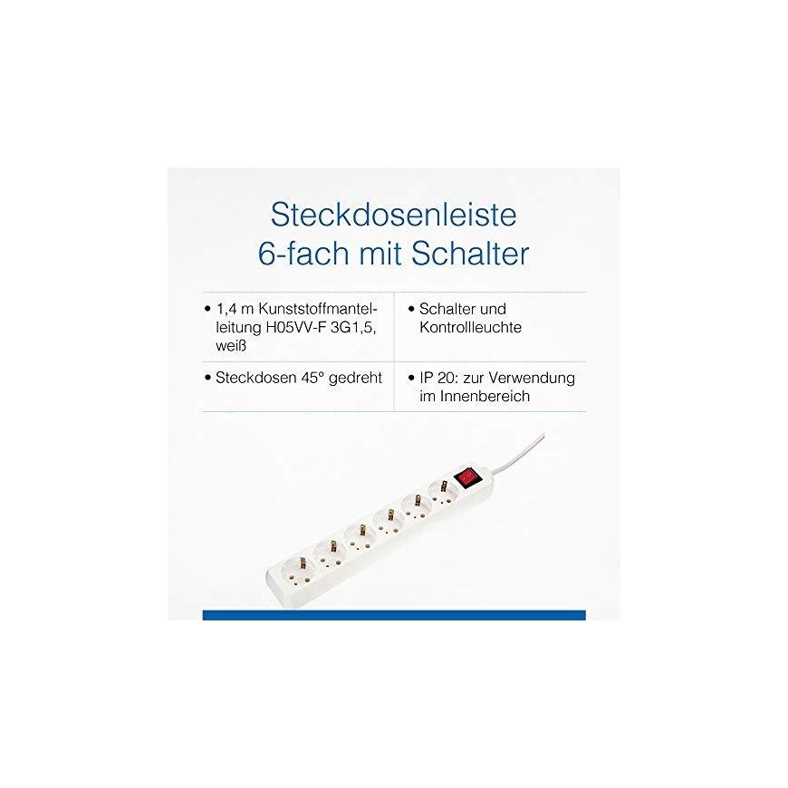 6-socket extension cord with switch AS-SCHWABE 1.4m VV-3G1.5 – 5