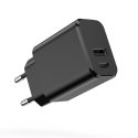 Setty įkroviklis 1x USB + USB-C 3A 20W juodas Setty įkroviklis 1x USB + USB-C 3A 20W juodas