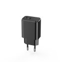 Setty įkroviklis 1x USB + USB-C 3A 20W juodas Setty įkroviklis 1x USB + USB-C 3A 20W juodas