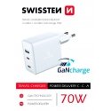 Swissten Charger Sieciowa GuN 2 X USB C + USB 70 W Power Delivery White Swissten Charger Sieciowa GuN 2 X USB C + USB 70 W Power Delivery White