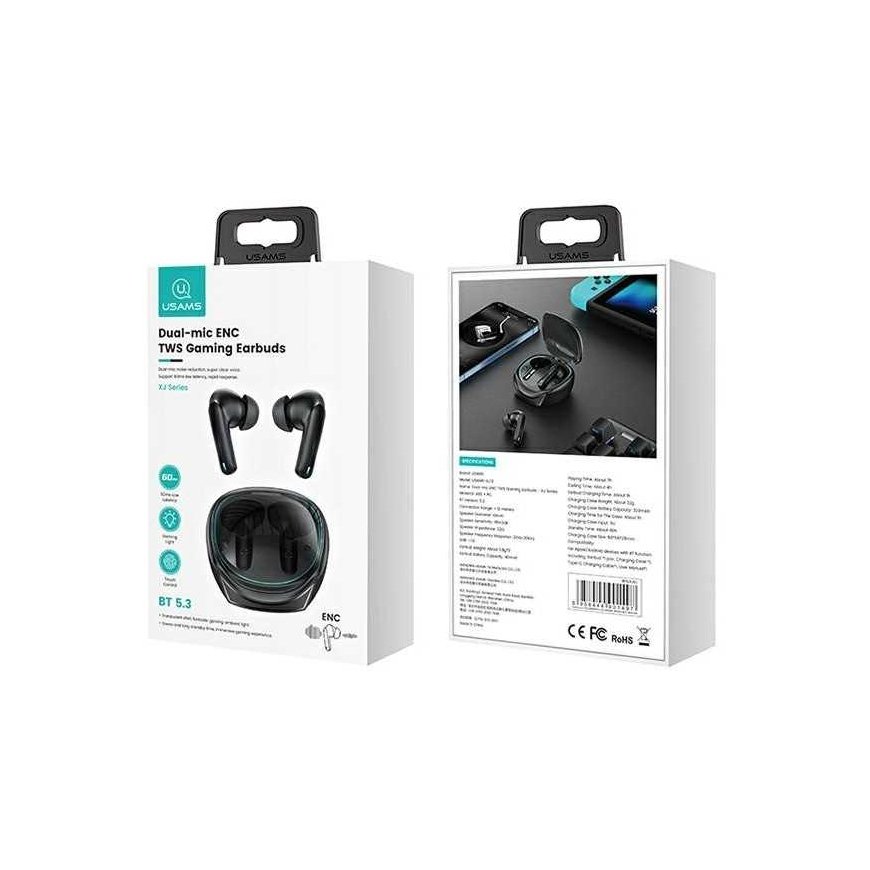 Usam Headphones bluetooth 5.3 tws xj13 for games black – 2