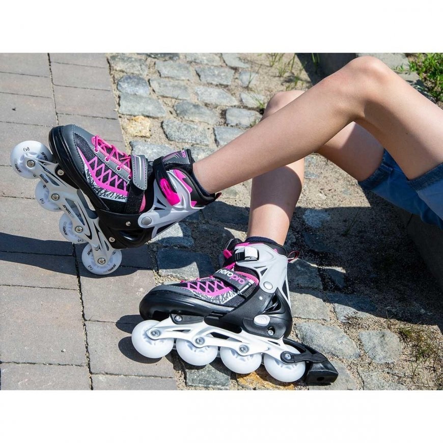 Skates - roller skates - 4in1 ENERO PRO LED 26-29 pink - gray – 3