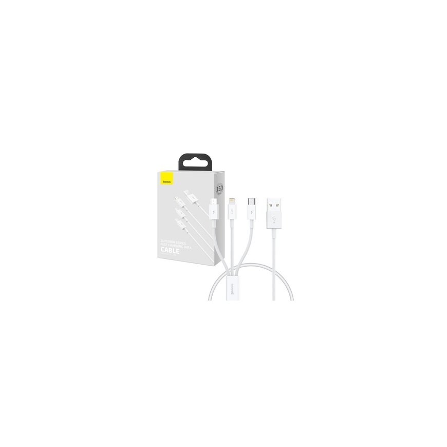 Quick Charge USB to M+L+C Baseus Superior Data 3.5A 0.5m (White) – 2