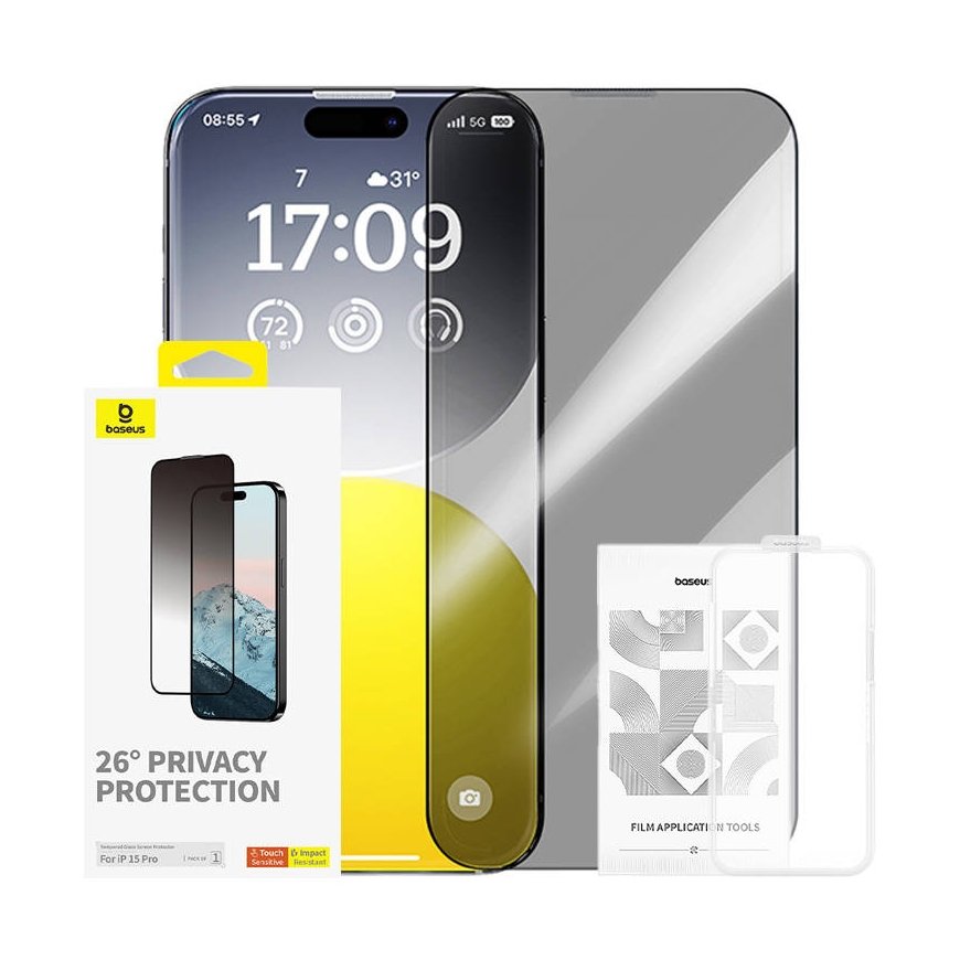 Privacy Protection Tempered Glass Baseus Diamond iPhone 15 Pro