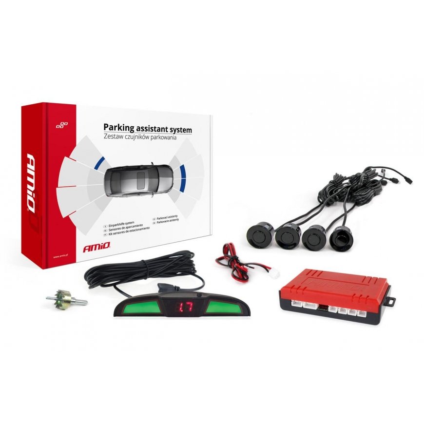 Amio COB LED Reverse Parking Sensor Kit 4 Black Sensors