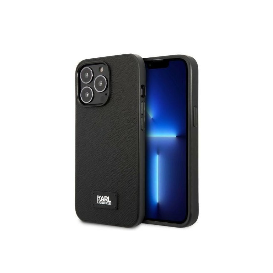 Karl Lagerfeld dėklas iPhone 13 Pro KLHCP13LSFMP2K juodas kietas dėklas Saffiano Logo