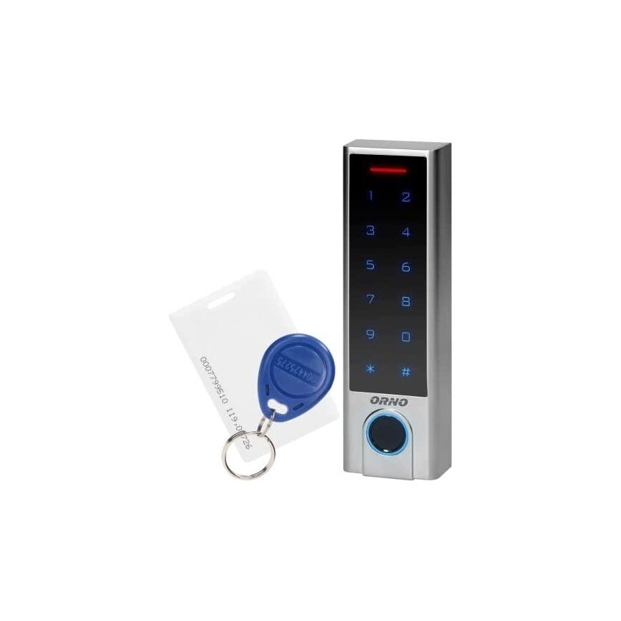 Orno Touch code lock with card and proximity tag reader, fingerprint reader and Bluetooth, SUPER NARROW IP68, with 3A relay, wit – 3