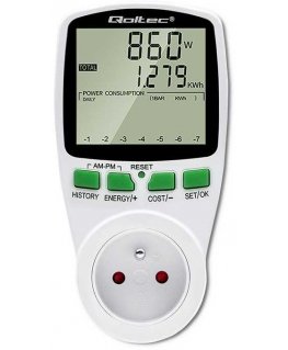 Qoltec Wattmeter energy consumption meter PM0627 with measurement history | 3680w | 16a | LCD