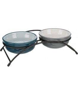 TRIXIE Bowl set, ceramic-metal, 2x0.25 l, ø 13 cm-27x8x13 cm, petrol-light