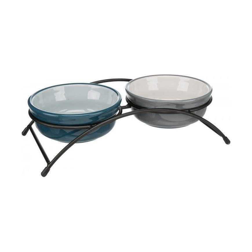 TRIXIE Bowl set, ceramic-metal, 2x0.25 l, ø 13 cm-27x8x13 cm, petrol-light