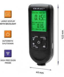 Qoltec Dažų storio matuoklis su LCD ekranu | 0 ~ 2000 um