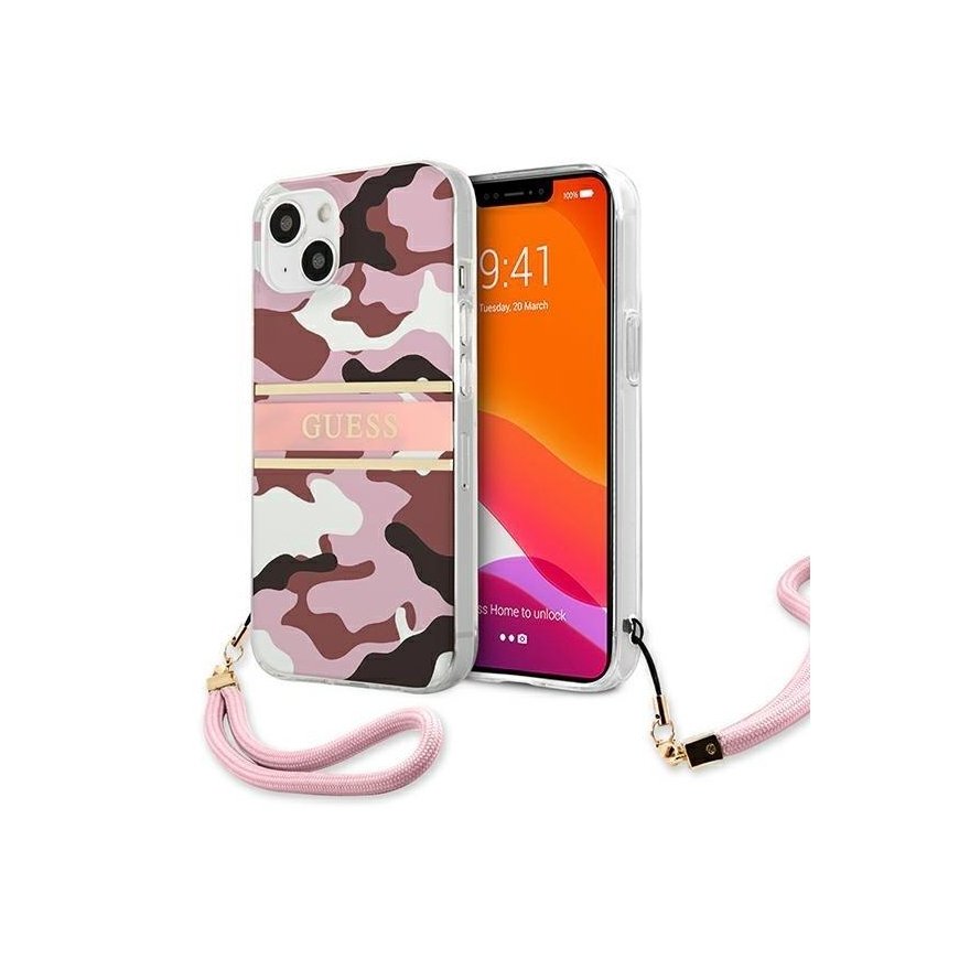 Guess GUHCP13SKCABPI iPhone 13 mini 5.4 inch Pink/Pink Hard Case Camo Strap Collection