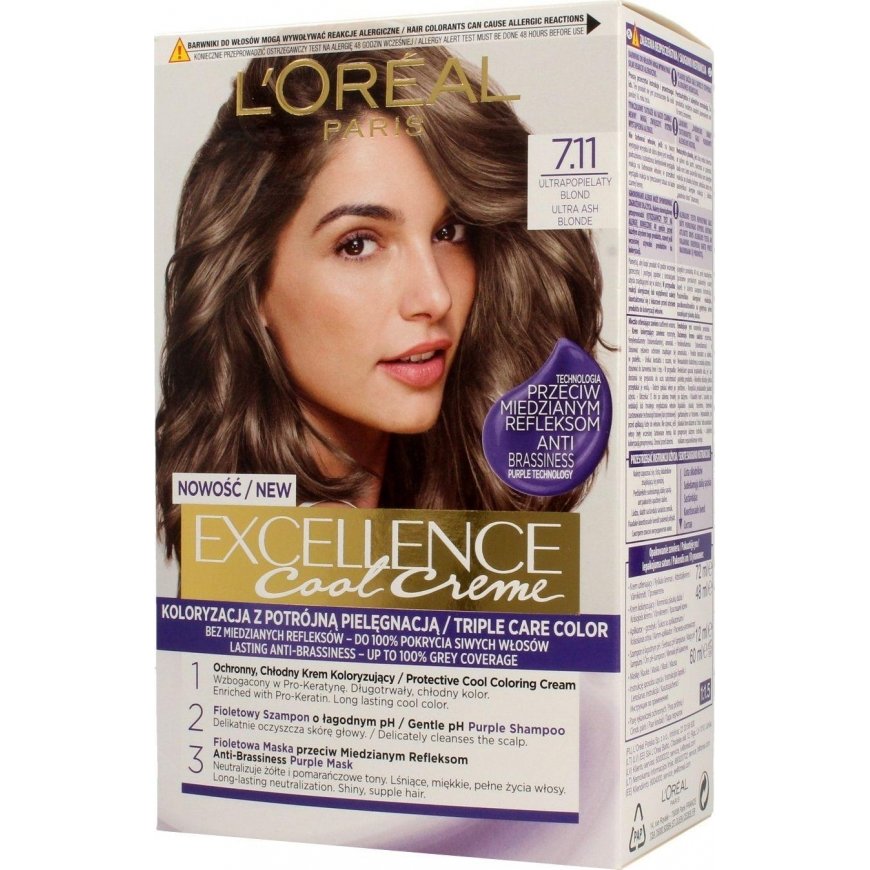 L'Oreal L'Oreal Professionnel plaukų dažymo kremas Exellence 7.11 Ultra Ash Skirtas šviesiems plaukams