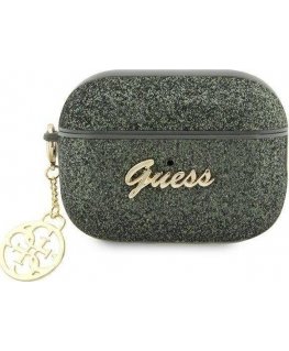 Earphones Guess Case Guess GUAP2GLGSHA Apple AirPods Pro 2 cover green/khaki Glitter Flake 4G Charm