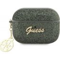 Ausinės Guess Dėklas Guess GUAP2GLGSHA Apple AirPods Pro 2 dangtelis žalias/khaki Glitter Flake 4G Charm