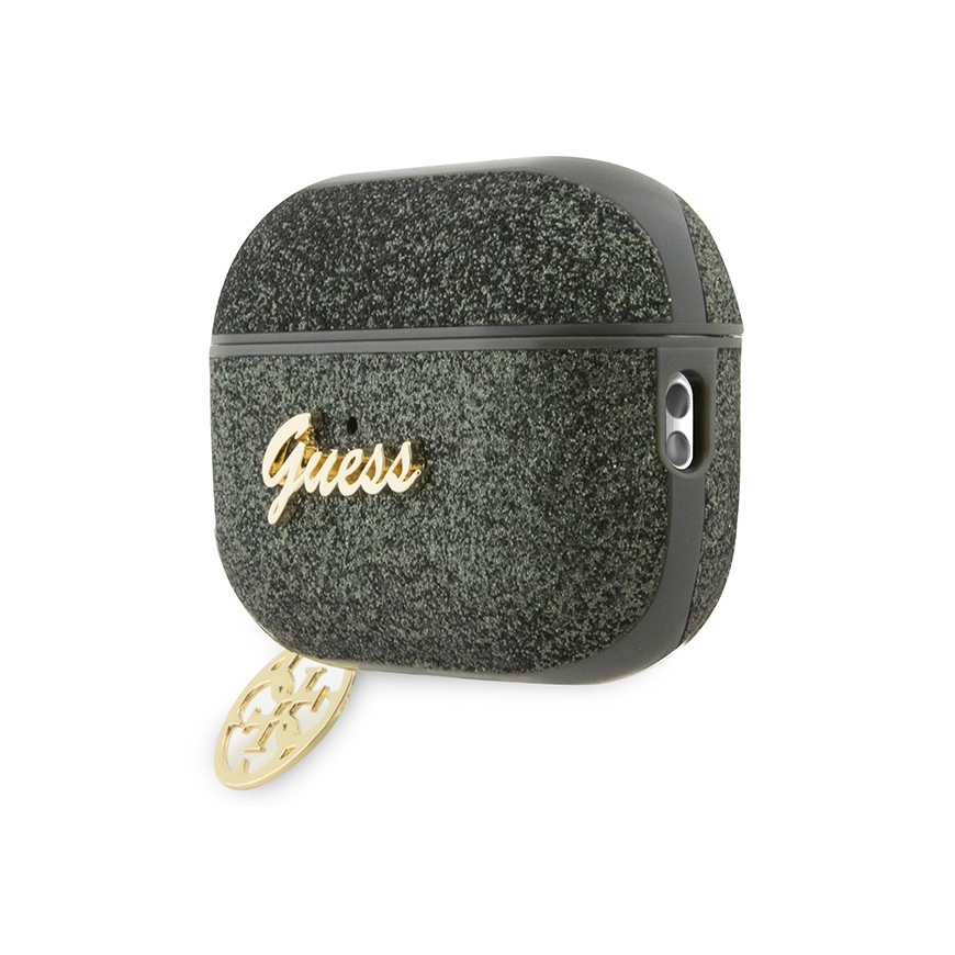 Ausinės Guess Dėklas Guess GUAP2GLGSHA Apple AirPods Pro 2 dangtelis žalias/khaki Glitter Flake 4G Charm – 4