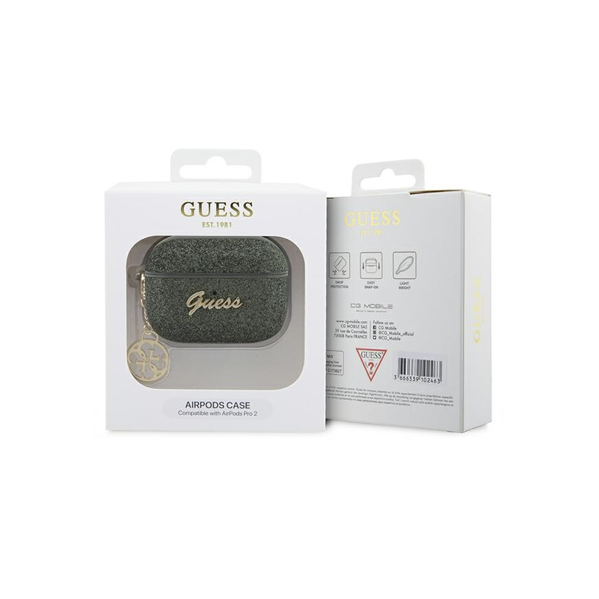 Ausinės Guess Dėklas Guess GUAP2GLGSHA Apple AirPods Pro 2 dangtelis žalias/khaki Glitter Flake 4G Charm – 5