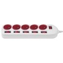 Maclean power strip, 5-socket extension cord, with switches, 250VAC/10A, 1.5m, MCE204 R/W