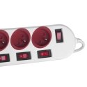 Maclean power strip, 5-socket extension cord, with switches, 250VAC/10A, 1.5m, MCE204 R/W