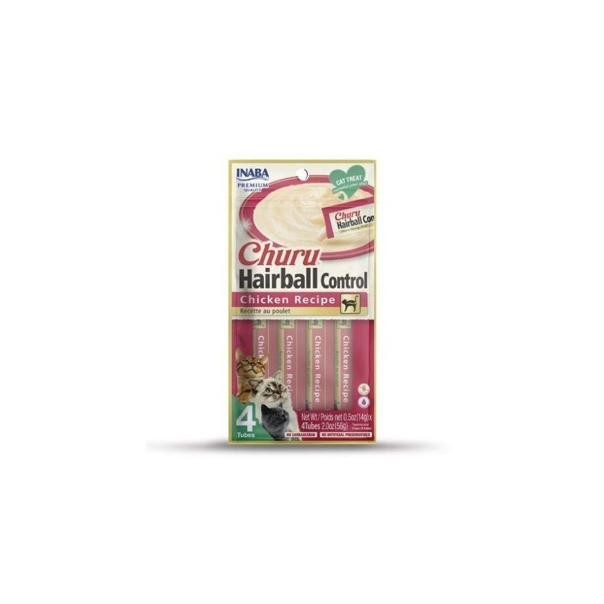 INABA Churu Hairball Chicken - kaķu cienasts - 4x14 g