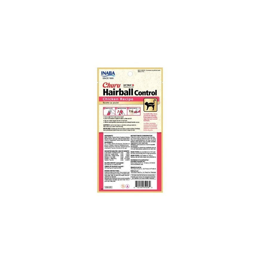 INABA Churu Hairball Chicken - kaķu cienasts - 4x14 g – 2