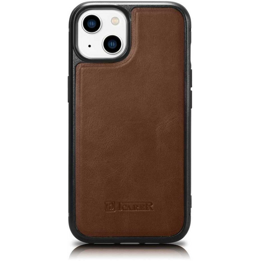 iCarer Leather Oil Wax Case for iPhone 14 Plus (MagSafe Compatible) Brown (WMI14220719-BN)