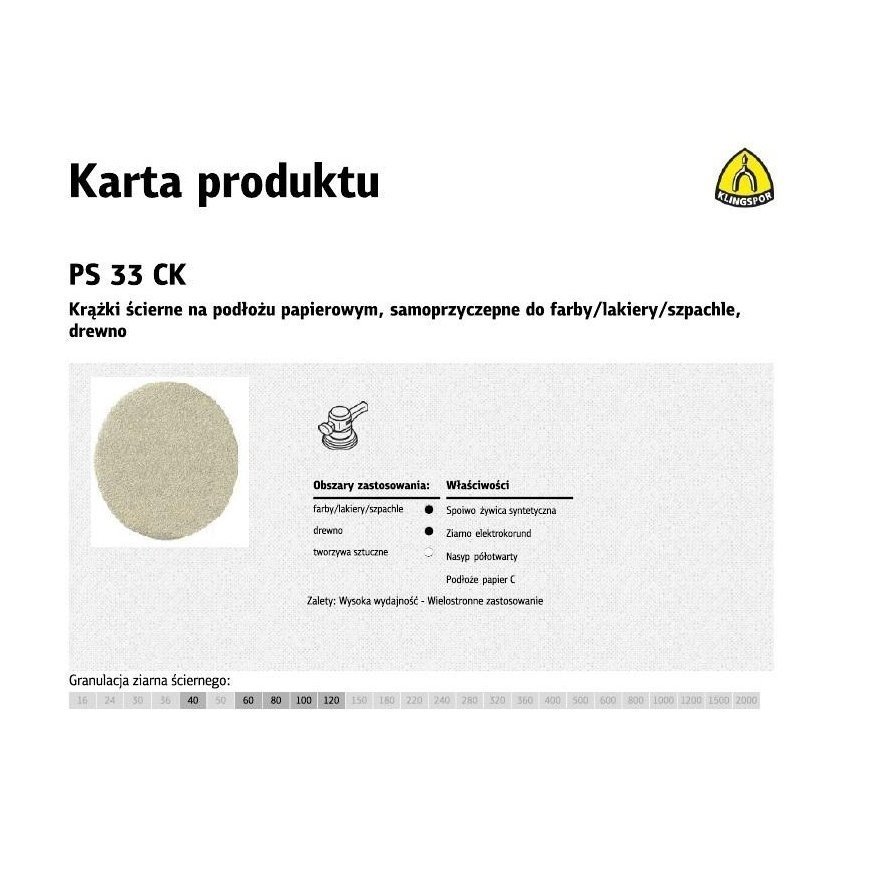 KLINGSPOR ADHESIVE ABRASIVE DISC 225mm PS33CK 100/50 pcs.