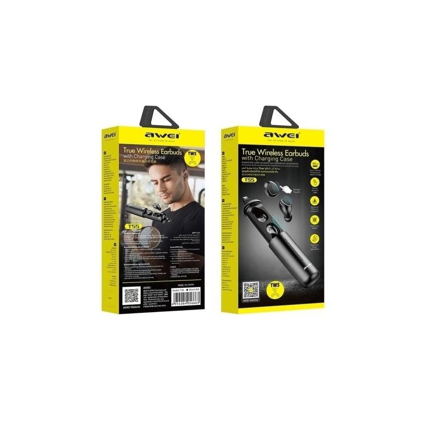 Awei Ausinės Bluetooth 5.0 T55 TWS + doko stotelė Juodas – 4