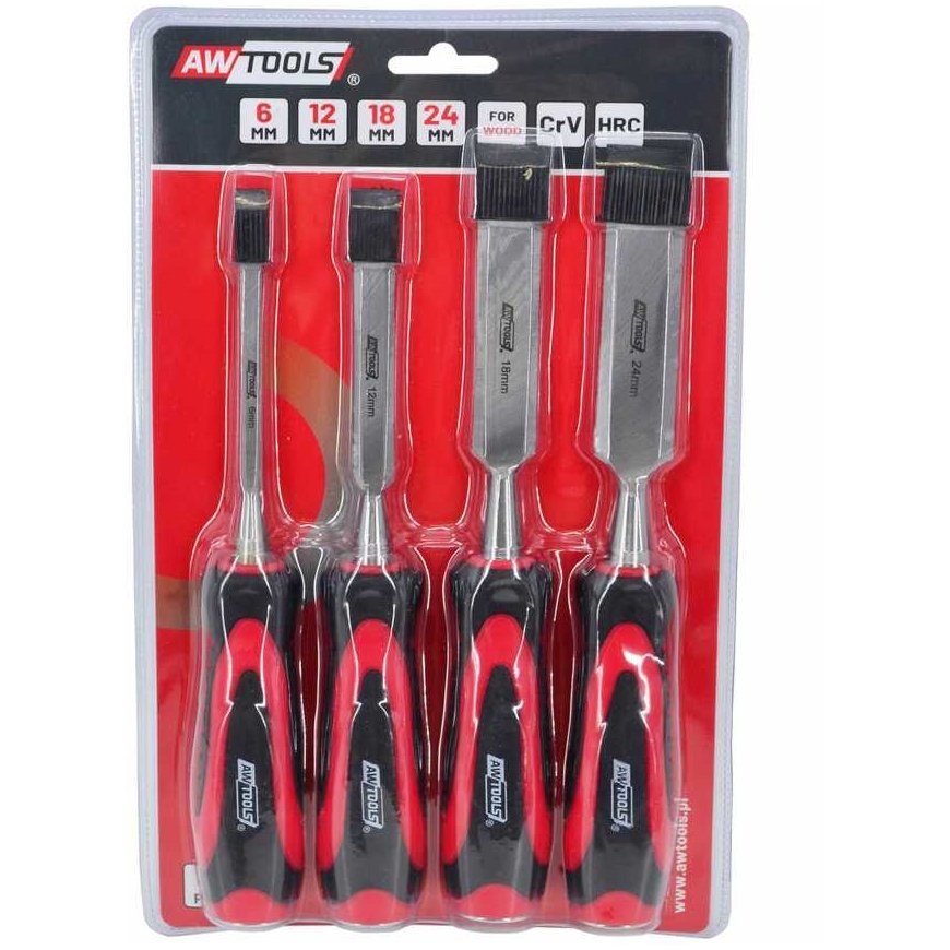 AW-Tools AWTOOLS Set DŁUT Z PLASTIKOWYMI UCHWYTAMI 4 SZTUKI 6/12/18/24 MM – 2
