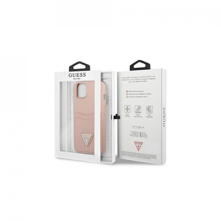 Guess GUHCP13SPSATPP iPhone 13 mini 5.4 inch Pink/Pink Hard Case SaffianoTriangle Logo Card Slot – 5