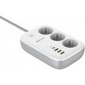 Tellur Smart WiFi Power Strip 3 Outlets, PD30W, QC18W, 2xUSB 2.4A 2500W 10A 2m Tellur Smart WiFi Power Strip 3 Outlets, PD30W, QC18W, 2xUSB 2.4A 2500W 10A 2m