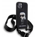 Dėklas Karl Lagerfeld KLHCP15SSCBSKNK iPhone 15 6.1" hardcase juoda|juodas Crossbody Silicone Ikonik