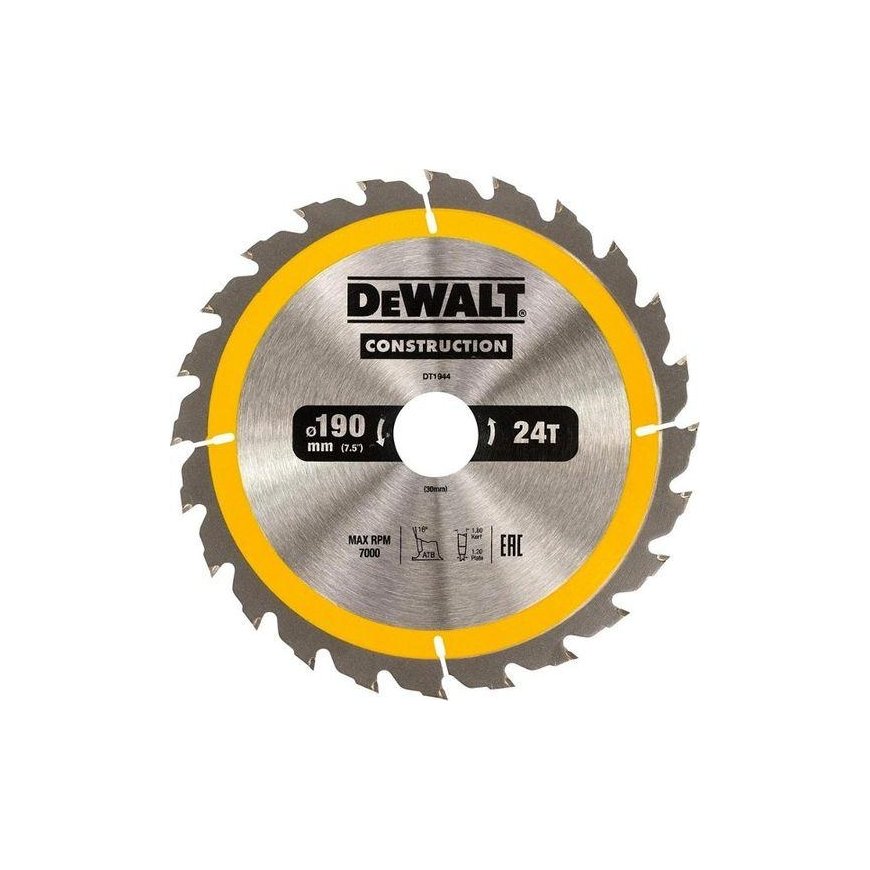 Dewalt diskinis pjūklas medienai 190x30mm, 24 dantukai (DT1944-QZ)