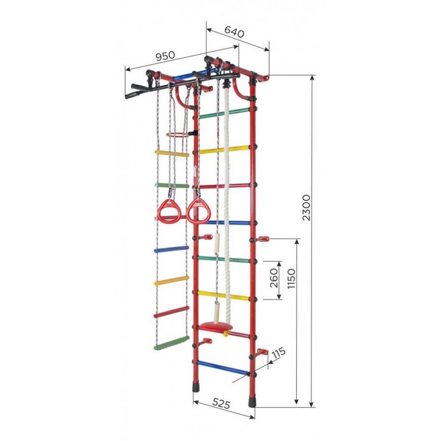 Sanro Sports complex (gymnastics wall) RAINBOW white-black, 230x52.5cm – 2