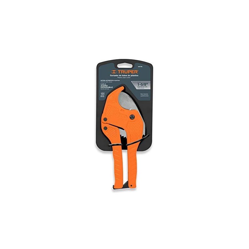 Scissors for plastic pipes. Sturdy metal body, stainless steel blade. For pipes up to 41 mm. Throttle mechanism Truper® – 4