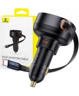 Automobilinis įkroviklis Baseus Enjoyment Pro su USB-C laidu, 60 W (juodas)