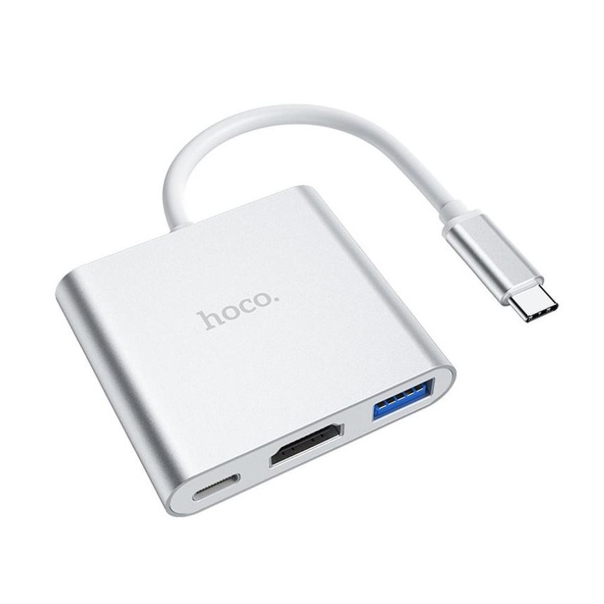 Adapter Hoco HB14 Type-C to USB-A+HDMI+Type-C silver