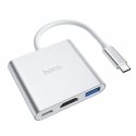 Adapteris Hoco HB14 Type-C to USB-A+HDMI+Type-C sidabrinis Adapteris Hoco HB14 Type-C to USB-A+HDMI+Type-C sidabrinis