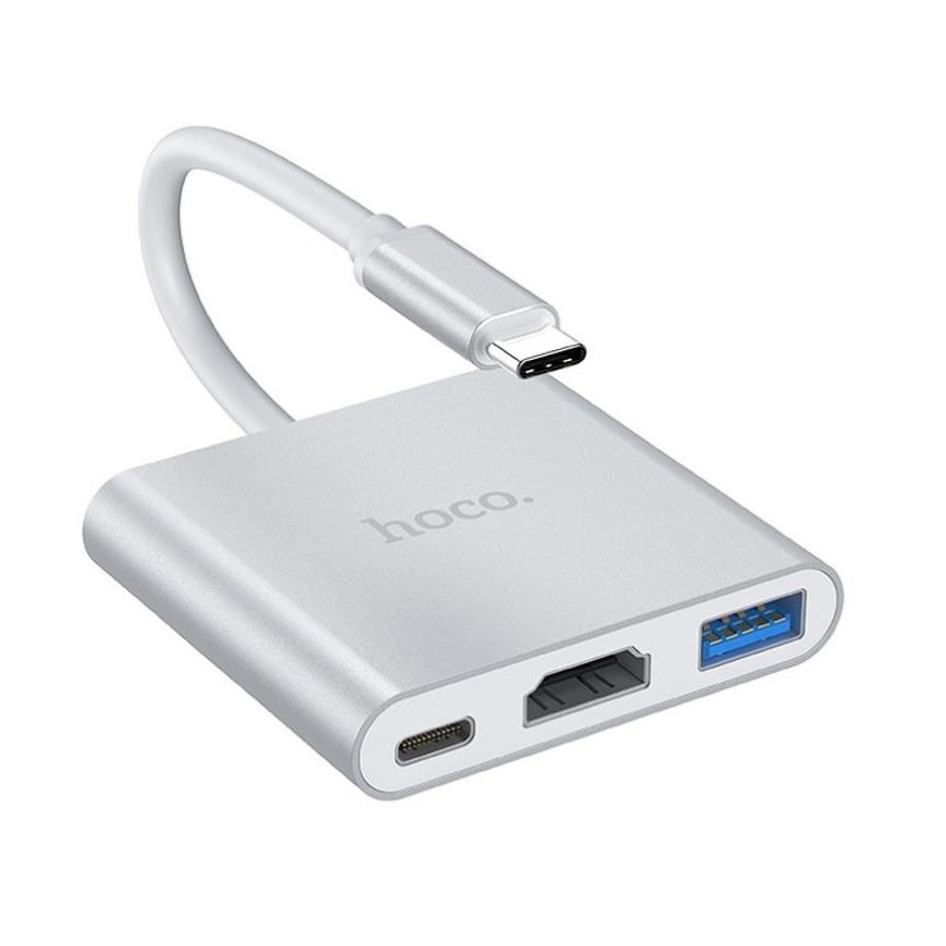 Adapter Hoco HB14 Type-C to USB-A+HDMI+Type-C silver – 2