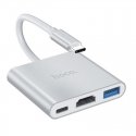 Adapter Hoco HB14 Type-C to USB-A+HDMI+Type-C silver Adapter Hoco HB14 Type-C to USB-A+HDMI+Type-C silver