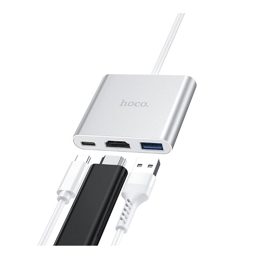 Adapter Hoco HB14 Type-C to USB-A+HDMI+Type-C silver – 3