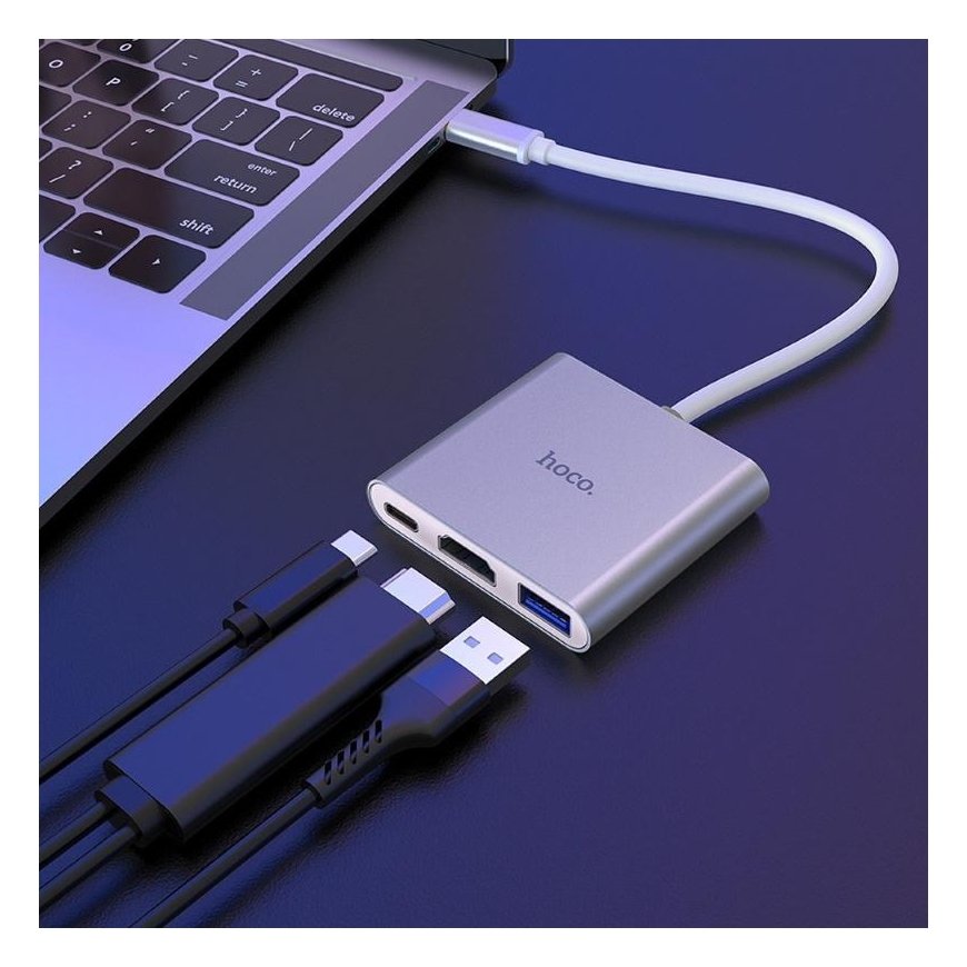 Adapter Hoco HB14 Type-C to USB-A+HDMI+Type-C silver – 4