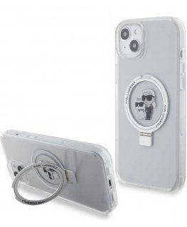 Karl Lagerfeld Ringstand Karl and Choupette MagSafe Case for iPhone 15 Plus White