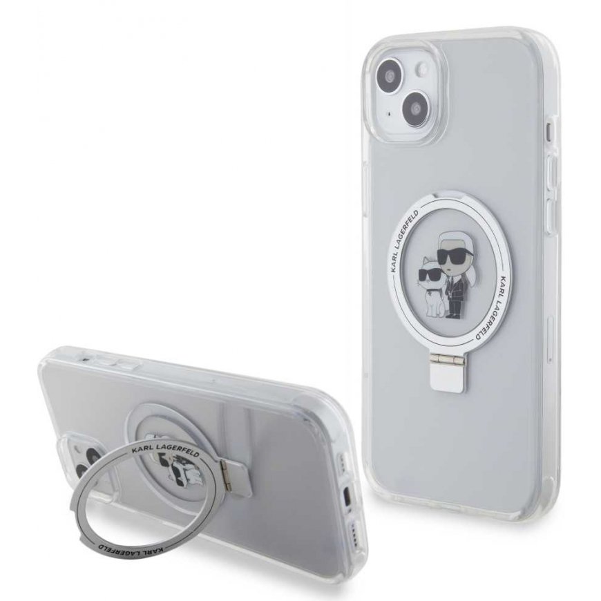 Karl Lagerfeld Ringstand Karl and Choupette MagSafe Case for iPhone 15 Plus White