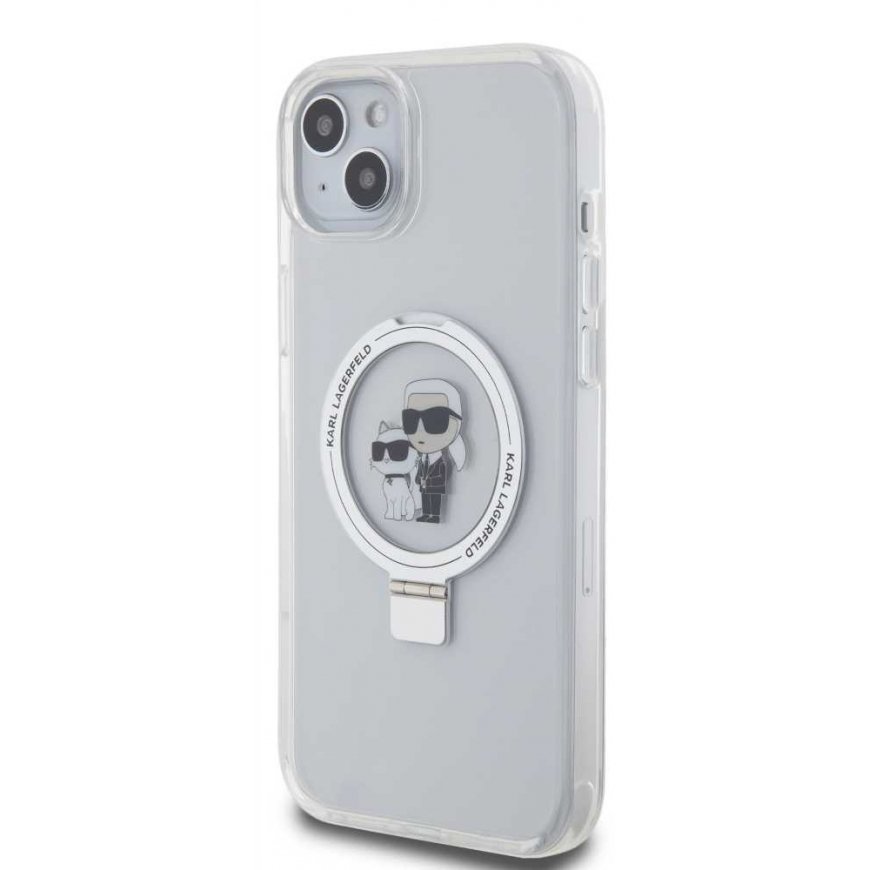 Karl Lagerfeld Ringstand Karl ir Choupette MagSafe dėklas, skirtas iPhone 15 Plus Baltas – 2